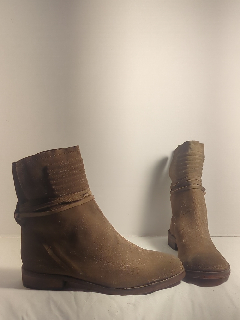 New Free People Cambridge Biege Distressed Suede Wrap Boots Eur 38